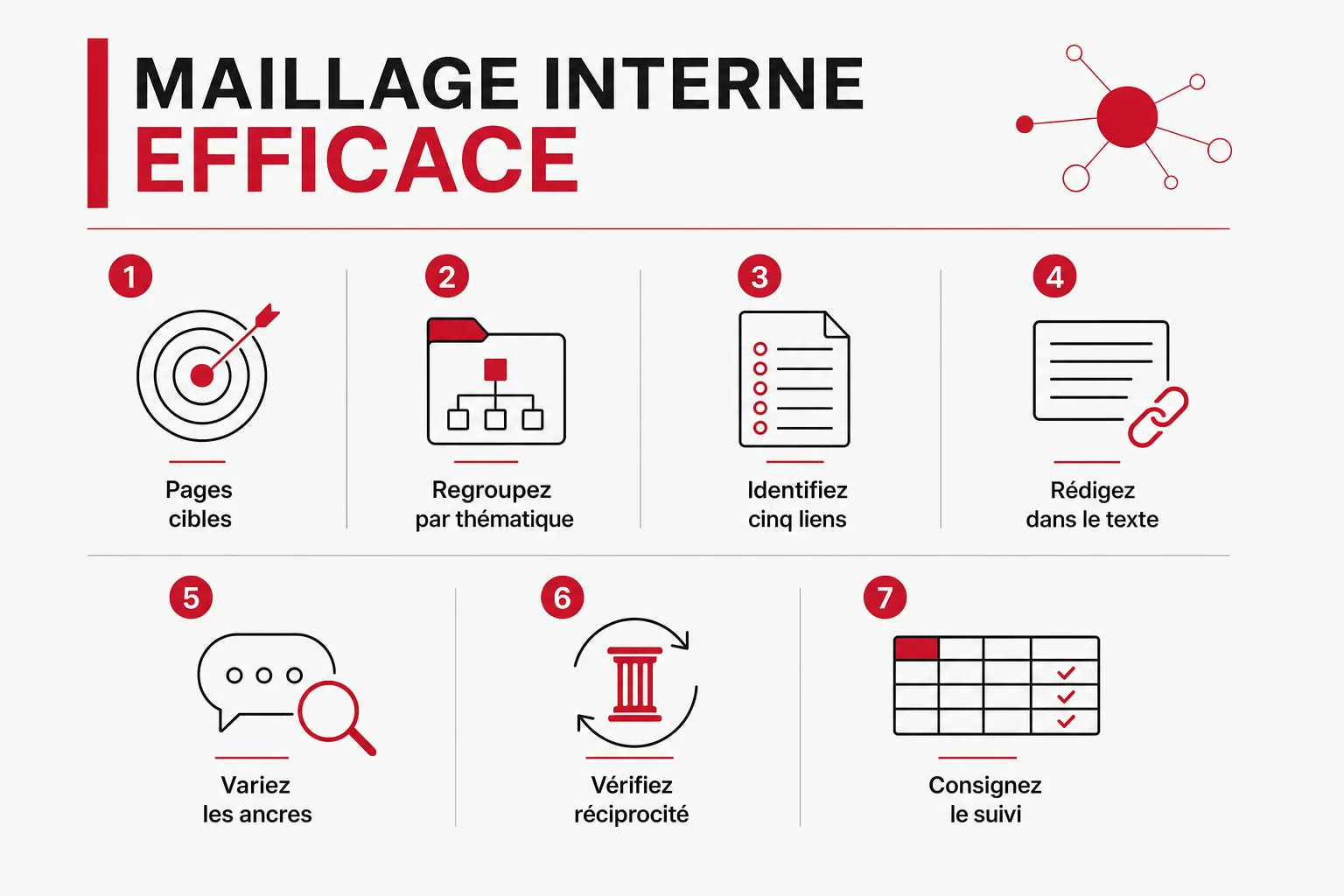Infographie : Mettre en place un maillage interne efficace, étape par étape